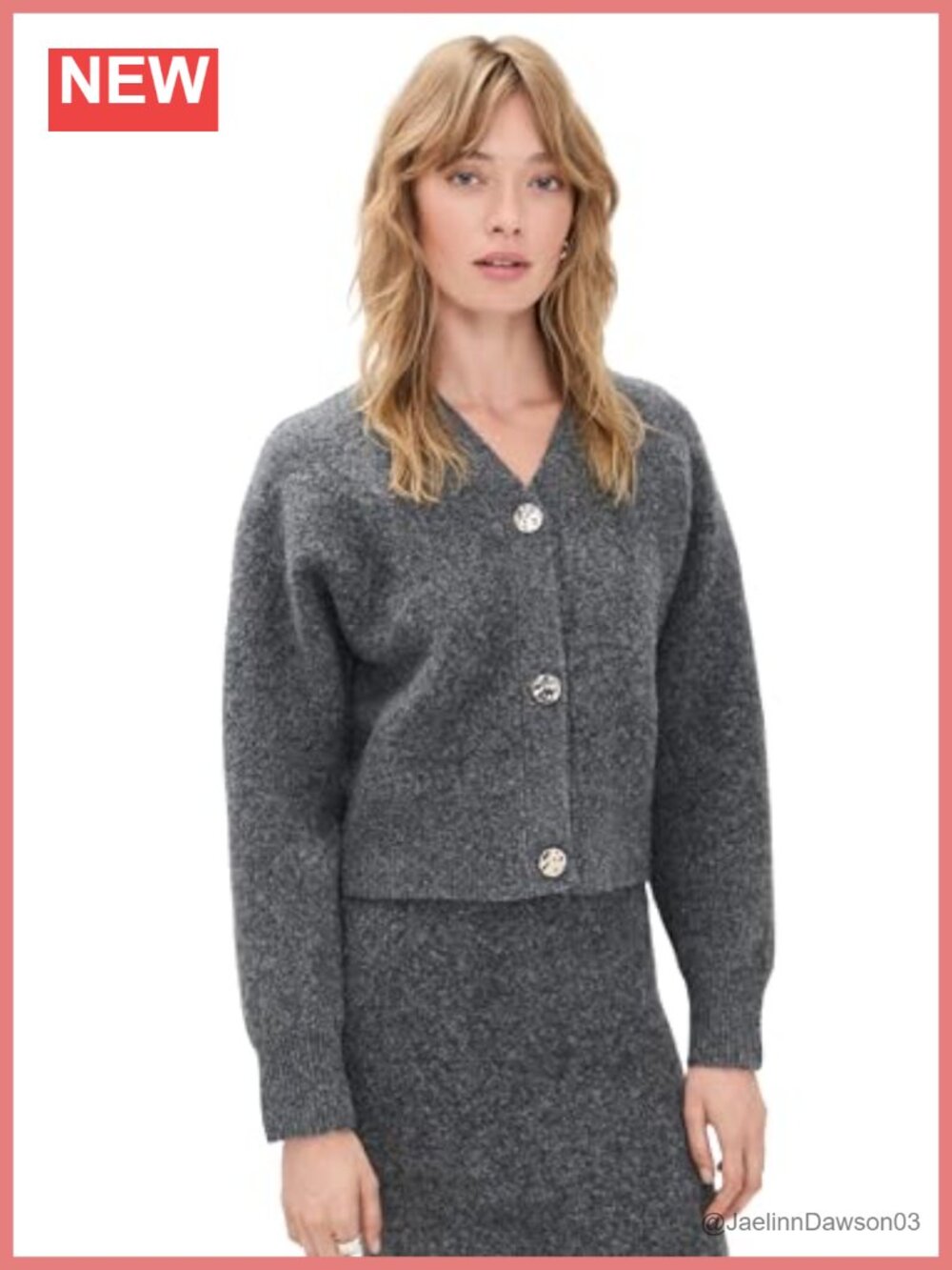 INES Knit Cardigan Button V-Neck Long Sleeve Soft Stretch Women's Sweater
